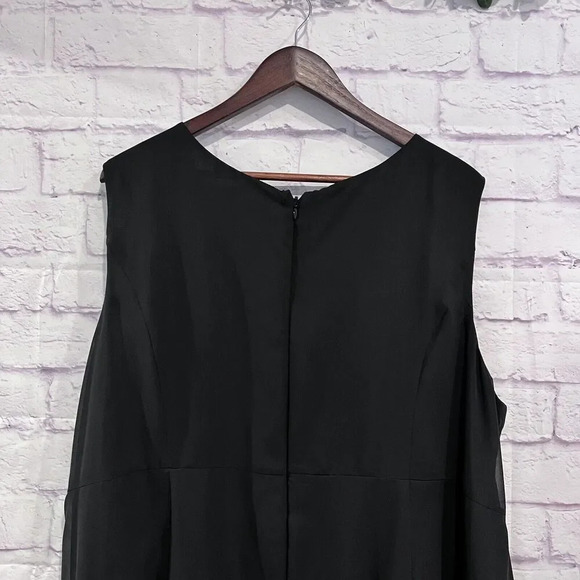 Maggie Barnes Black Sleeveless Midi Chiffon Lined‎ Sheath Dress size 24W Floral - Picture 4 of 10